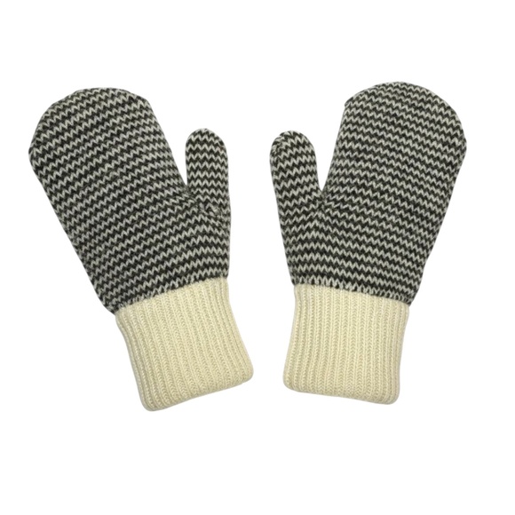 Vintage 1960s-80s Canadian Military White Striped Knit Wool Mittens, Men's S-L - Picture 1 of 2